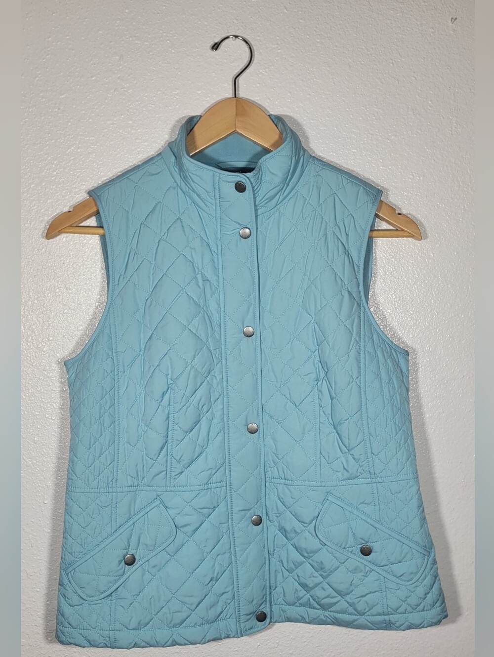 Talbots Quilted Vest Medium Aqua Blue Fleece Lined Puffer Sleeveless Jacket NEW